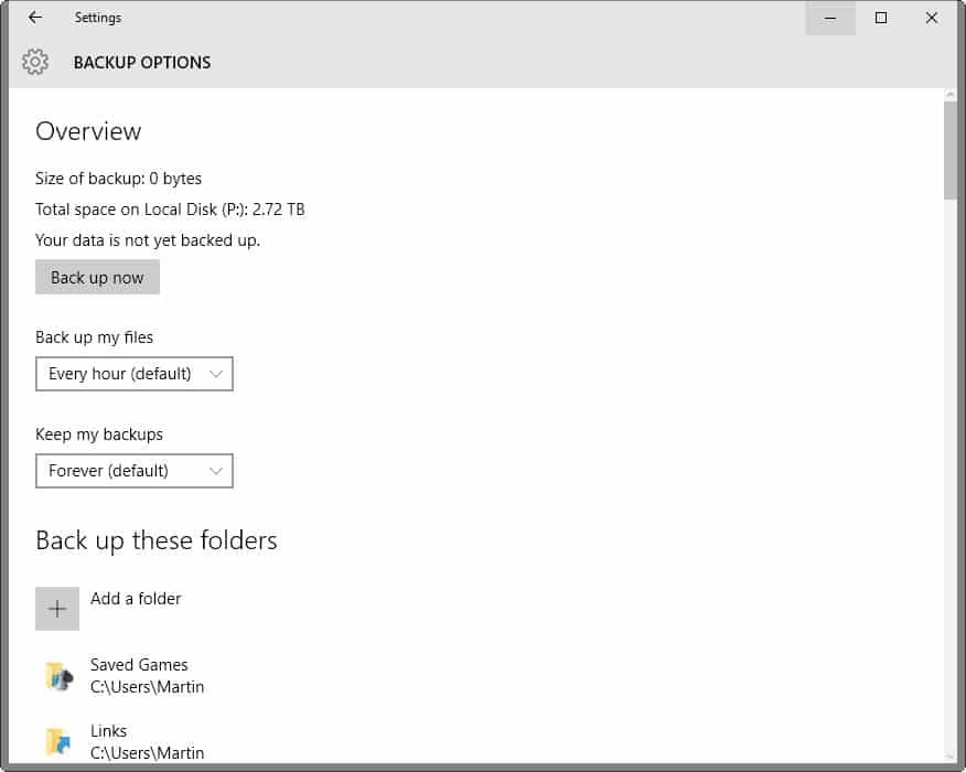 file history options