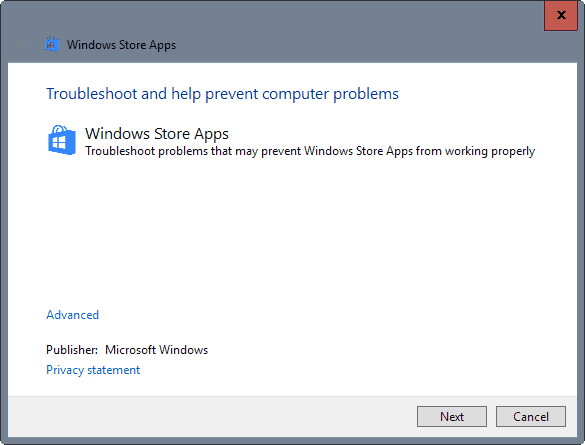 windows store apps troubleshoot