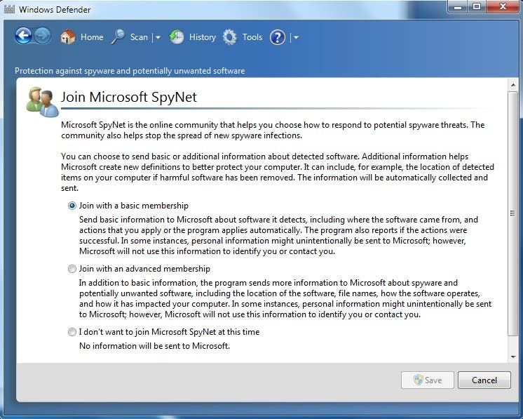 Как да деактивирате Microsoft SpyNet на Windows7