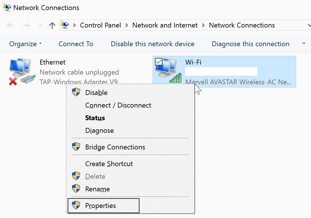 network adapter properties