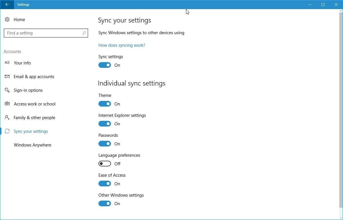 windows 10 sync