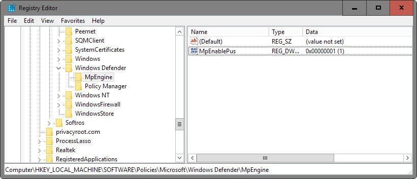 windows defender anti pua