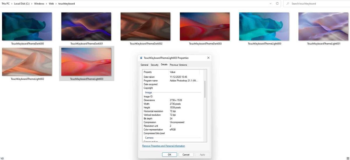 Windows 11-Hintergrundbilder - Touchkeyboard-Ordner