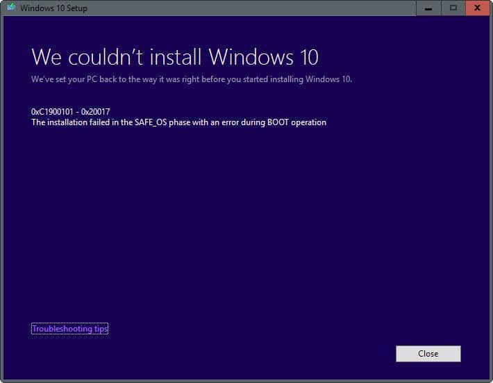 Fixa 'Installationen misslyckades i SAFE_OS-fasen med ett fel under BOOT-drift'