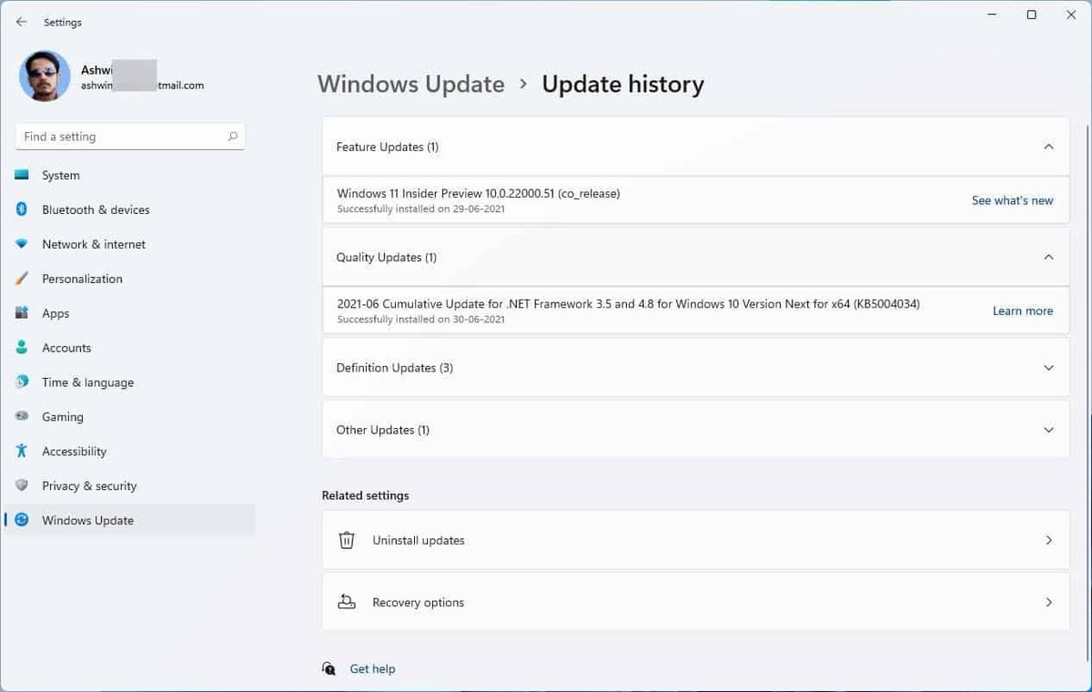 ประวัติการอัปเดต Windows 11