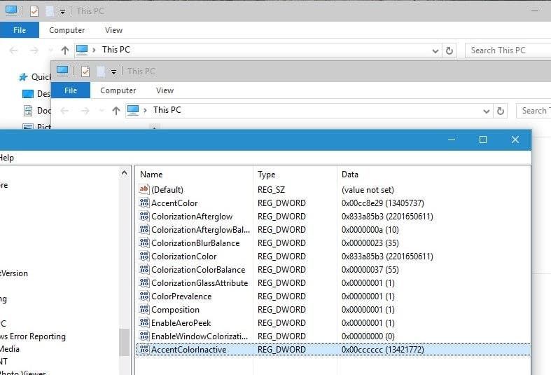 inactive titlebar colors windows 10
