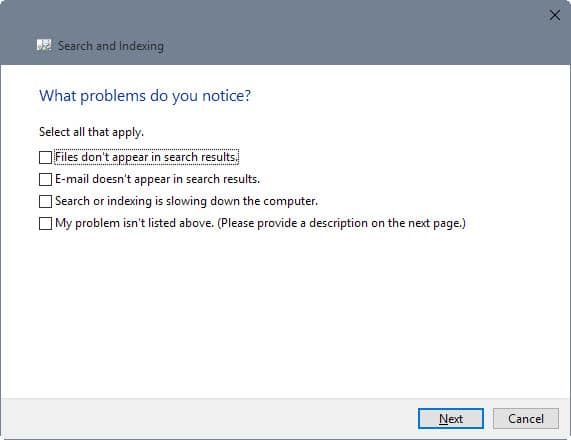 search indexing troubleshoot