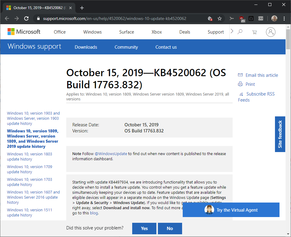 Microsoft, Windows 용 2019 년 10 월 업데이트 미리보기 출시