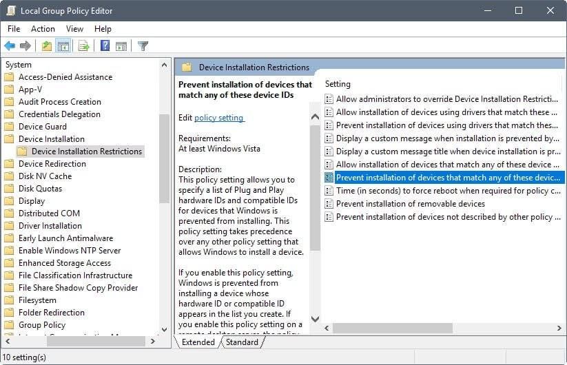 prevent installation device drivers