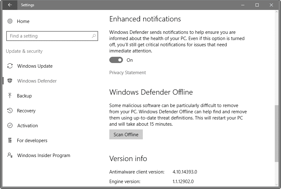 windows defender enhanced notifications