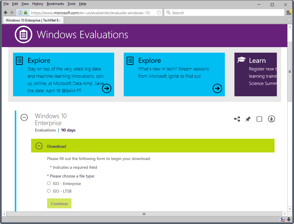Gambar Evaluasi Pembaruan Pembuat Windows 10 Enterprise