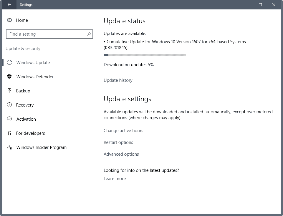 Windows 10 Update KB3201845