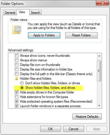 show hidden files