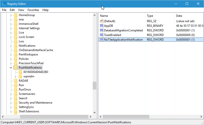 disable live tiles registry