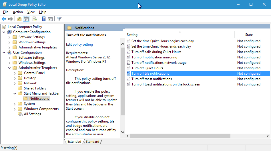 disable windows 10 live tiles