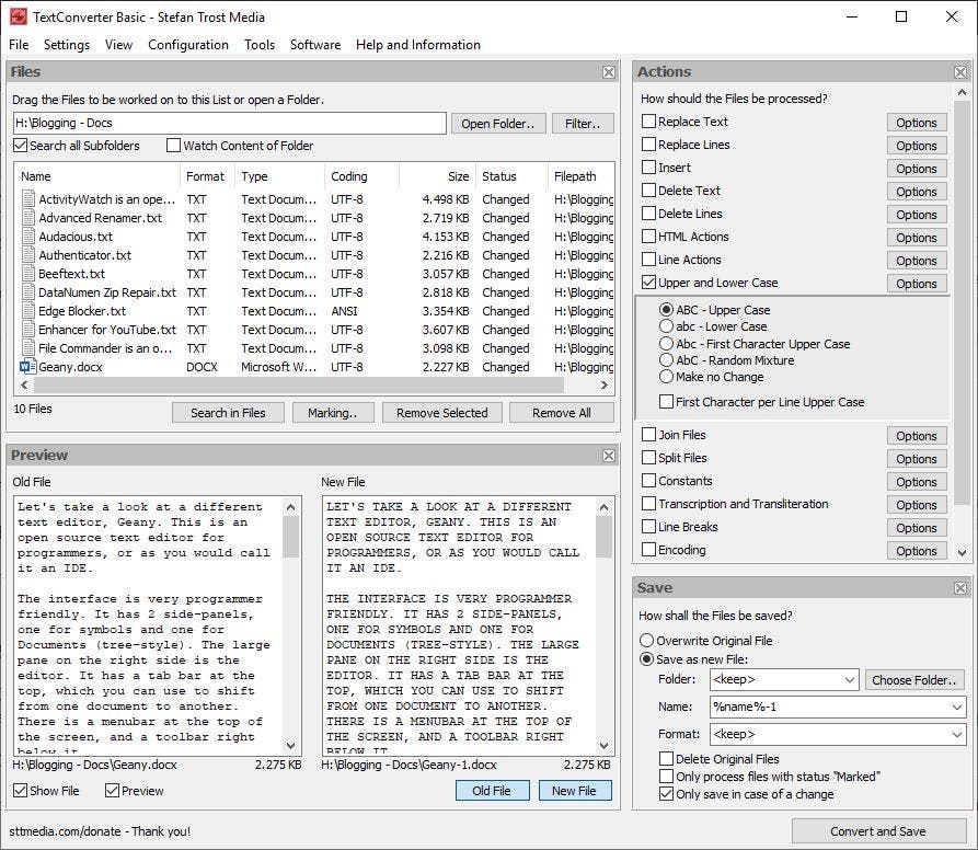 TextConverter advanced options