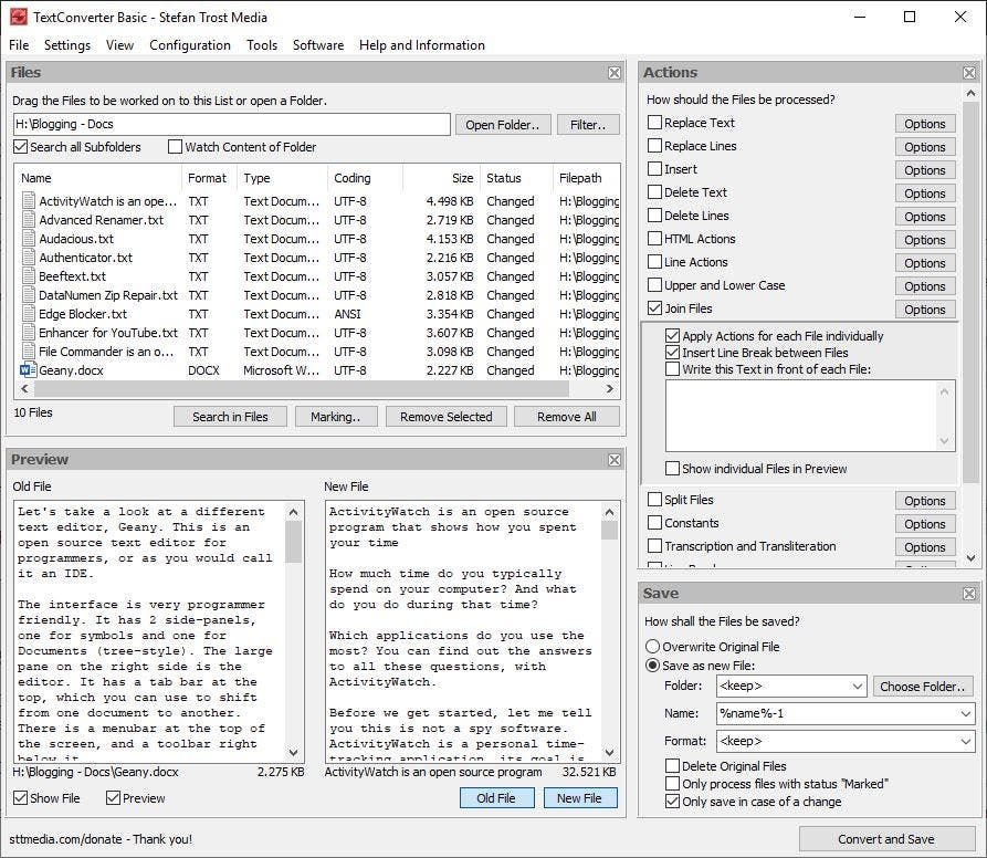TextConverter advanced options 2