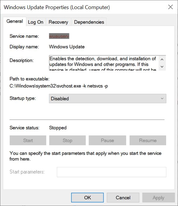 windows update deaktivert tjeneste