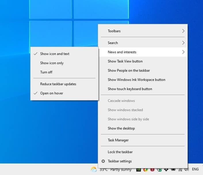 Com es desactiva el giny Weather de la barra de tasques de Windows 10