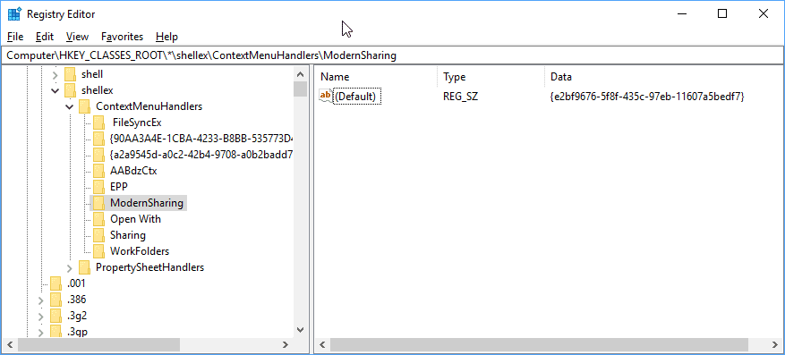 remove share context menu
