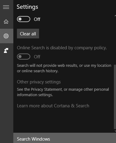 disable online search