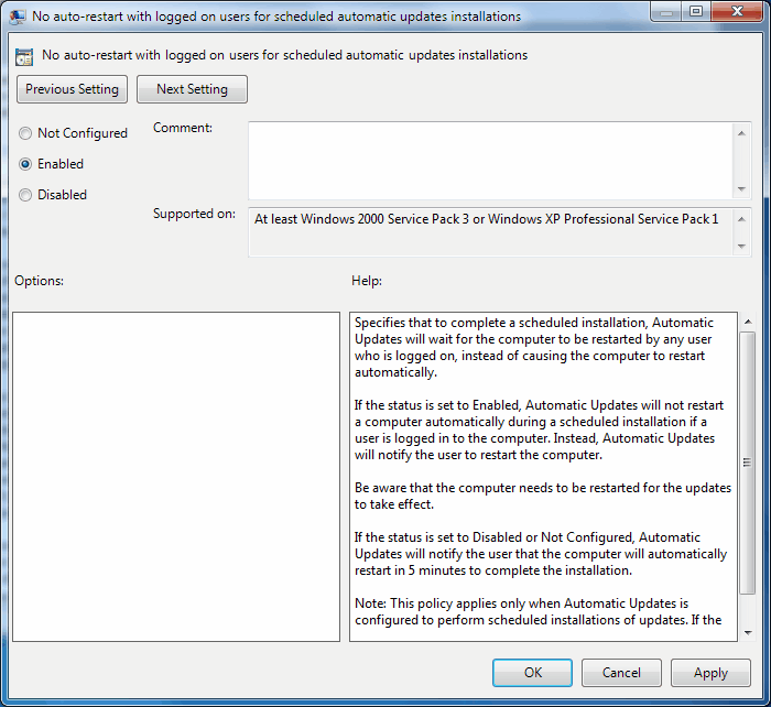 disable restart after windows update