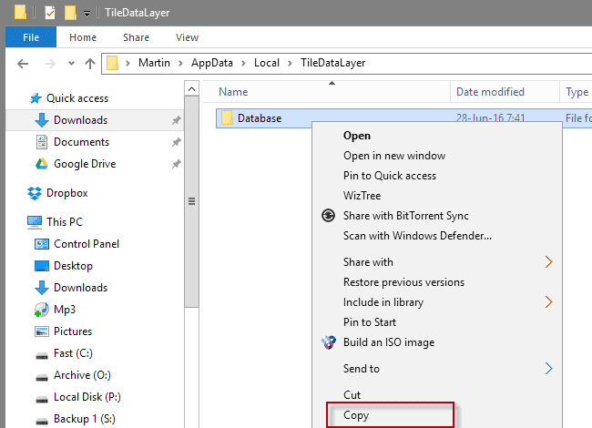 back up windows 10 start menu
