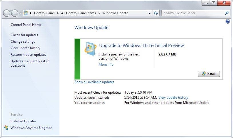 Windows Update kullanarak Windows 7 veya 8'i Windows 10'a güncelleme