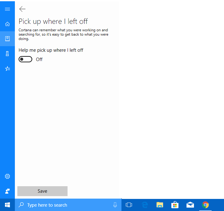 Cortana pick up left off