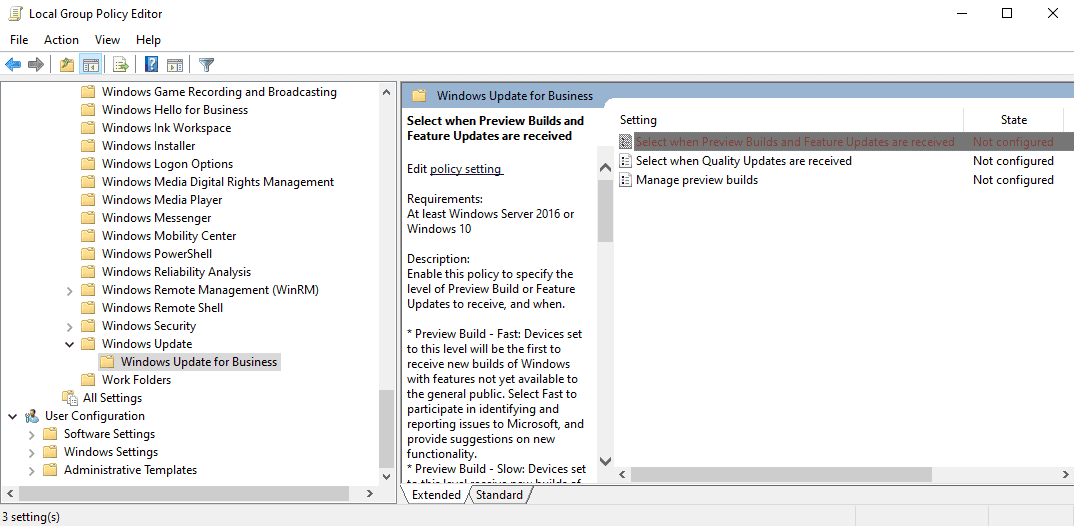 windows 10 group policy deferral