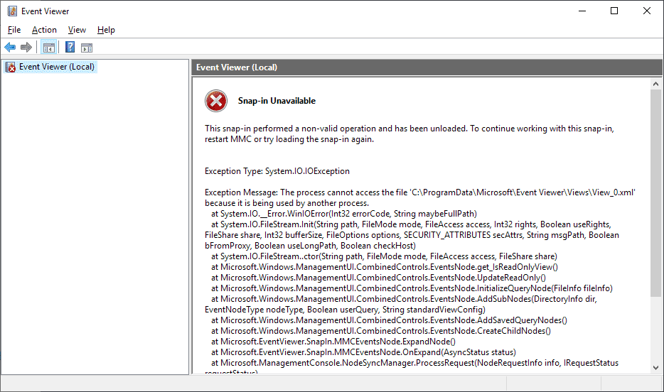 event viewer error