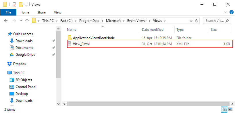 delete event viewer views