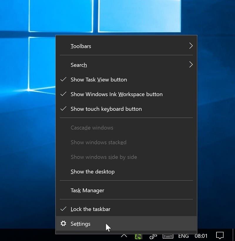 taskbar settings