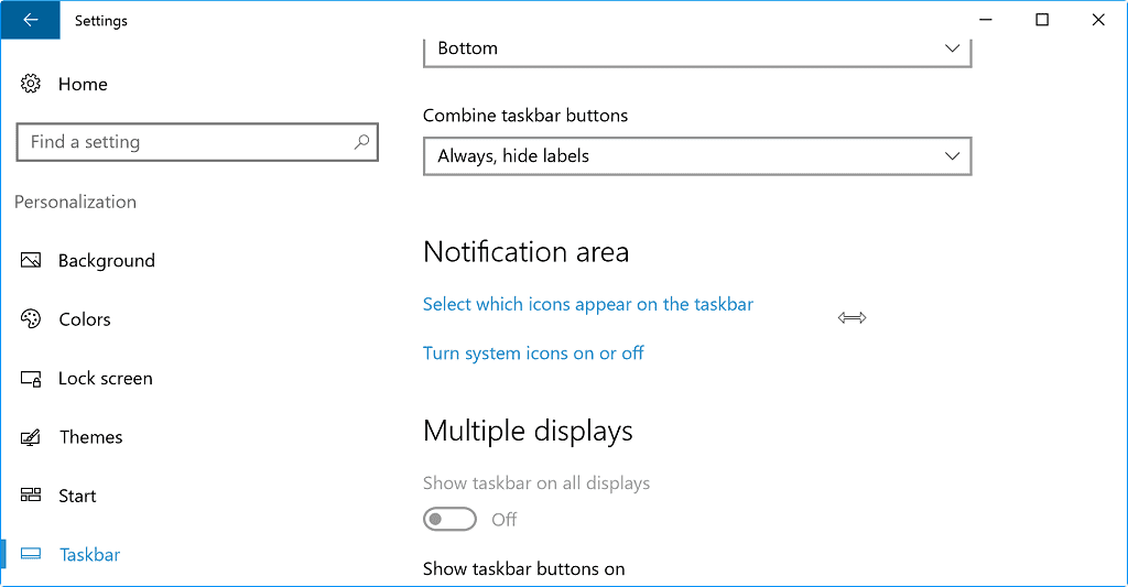 select icons taskbar