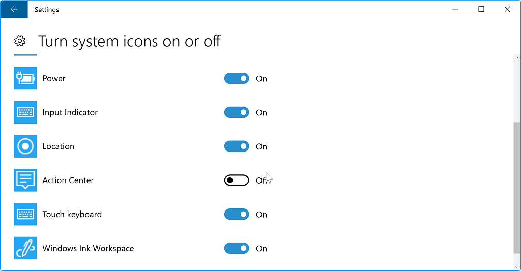 turn off action center