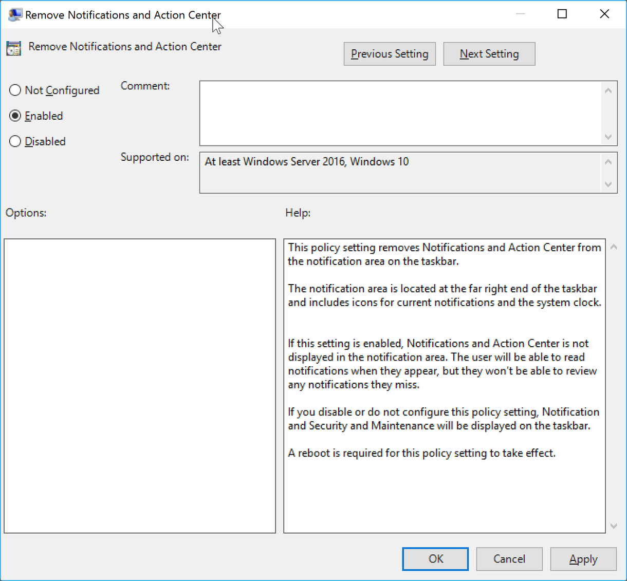 turn off action center notifications